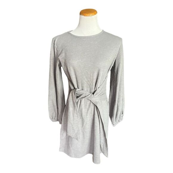 NWT Womens R Vivimos Chic Bubble Sleeve Ribbed Tie Wrap Slate Gray Dress - Sz L - Picture 5 of 5